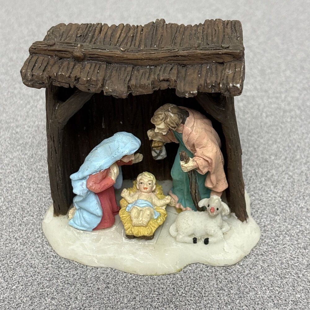 Christmas Village Nativity Scene, Mary, Joseph, Baby Jesus, Lamb